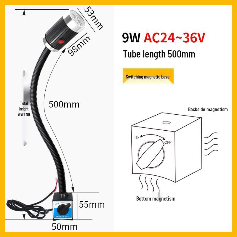 Luci da lavoro a LED magnetiche per macchine CNC e fresatrici, 220V/24V, design con tubo flessibile a collo di cigno