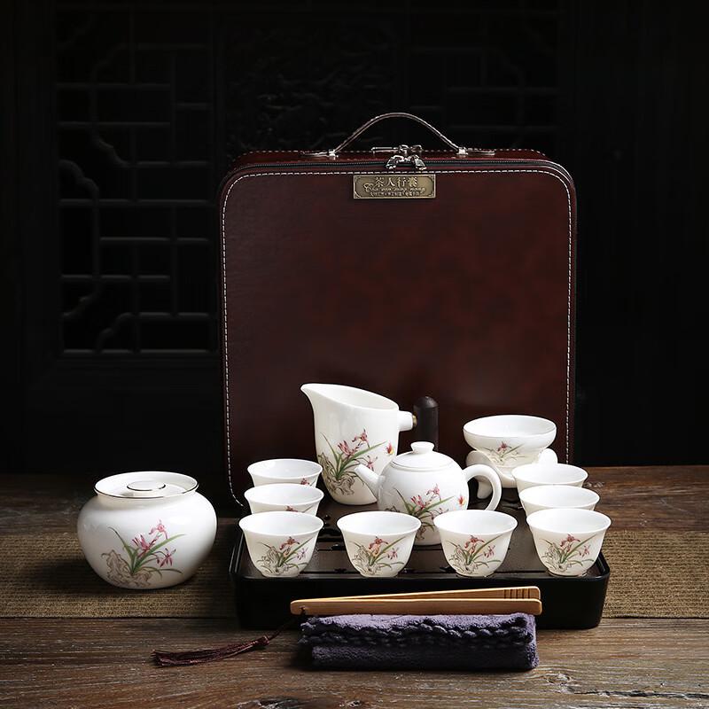Chaxun Nordic Mutton Fat Jade Ceramic Travel Tea Set with Gaiwan & Tea Tray
