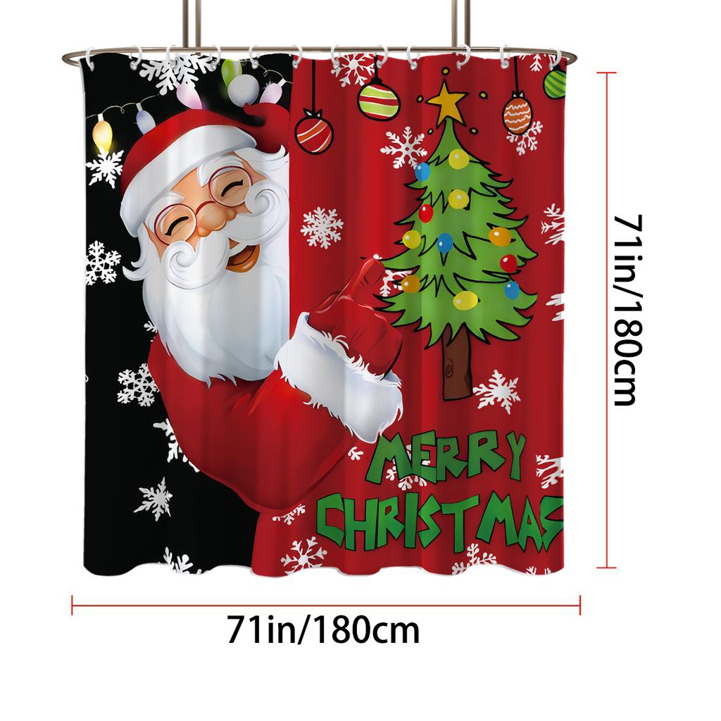 1Pc Santa Claus Holiday Print Waterproof Shower Curtain Bathtub Partition Curtain With 12 Hooks Privacy Protection Easy Install