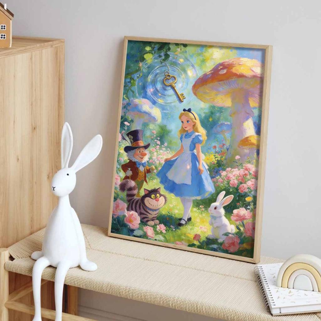 Disney Diamond Painting 5D DIY Full Circle Diamond Painting Kit Home Bedroom Wall Decor Crafts Alice Wonderland Mushroom Key Fantasy Art