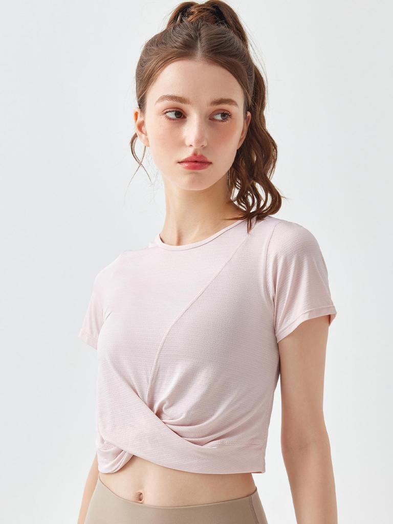 Cross-Wrap Bare-Feel Quick-Dry Short-Sleeve Yoga Crop Top