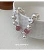 Strawberry Crystal Cat's Eye Bead Silver Bracelet - Korean Style Women's Fortune Charm.