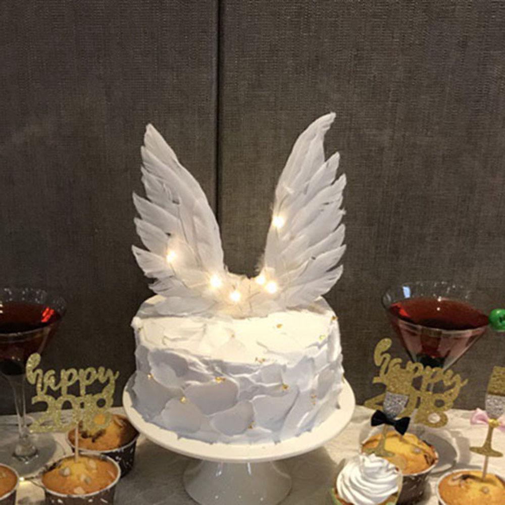 5 Decorazioni Per Torta Con Ali D'Angelo In Piume Bianche - Per Compleanni, Baby Shower, Cupcake, Feste A Tema E Matrimoni