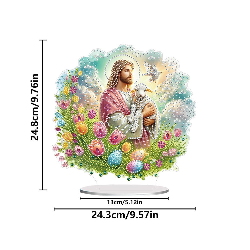 5D DIY Diamond Art Easter Desktop Decor Acrylic Special Shape Easter Lamb Diamond Painting Desktop Decors for Home Office Decor