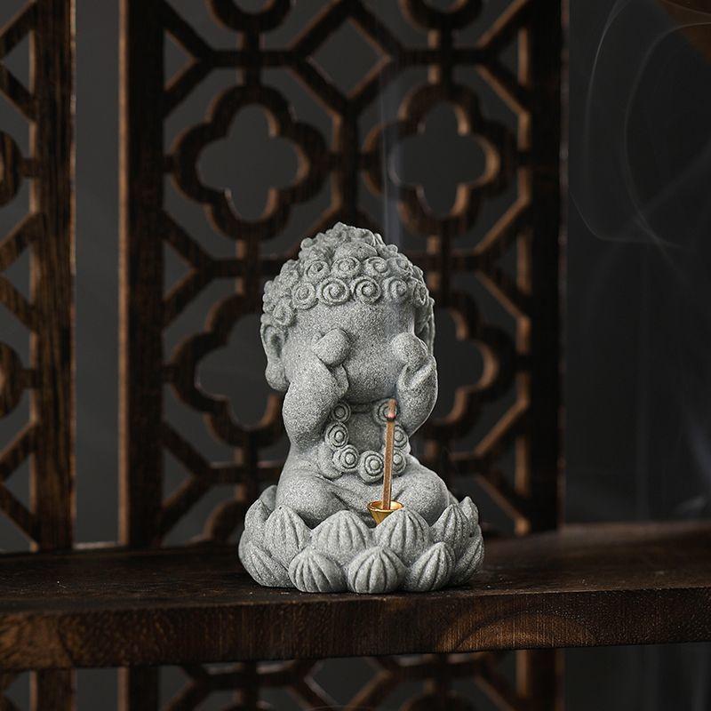 Four Not Small Buddha Incense Insert Tea Pets Household Zen Desktop Chinese Blue Sand Stone Ornament Living Room Indoor Seat