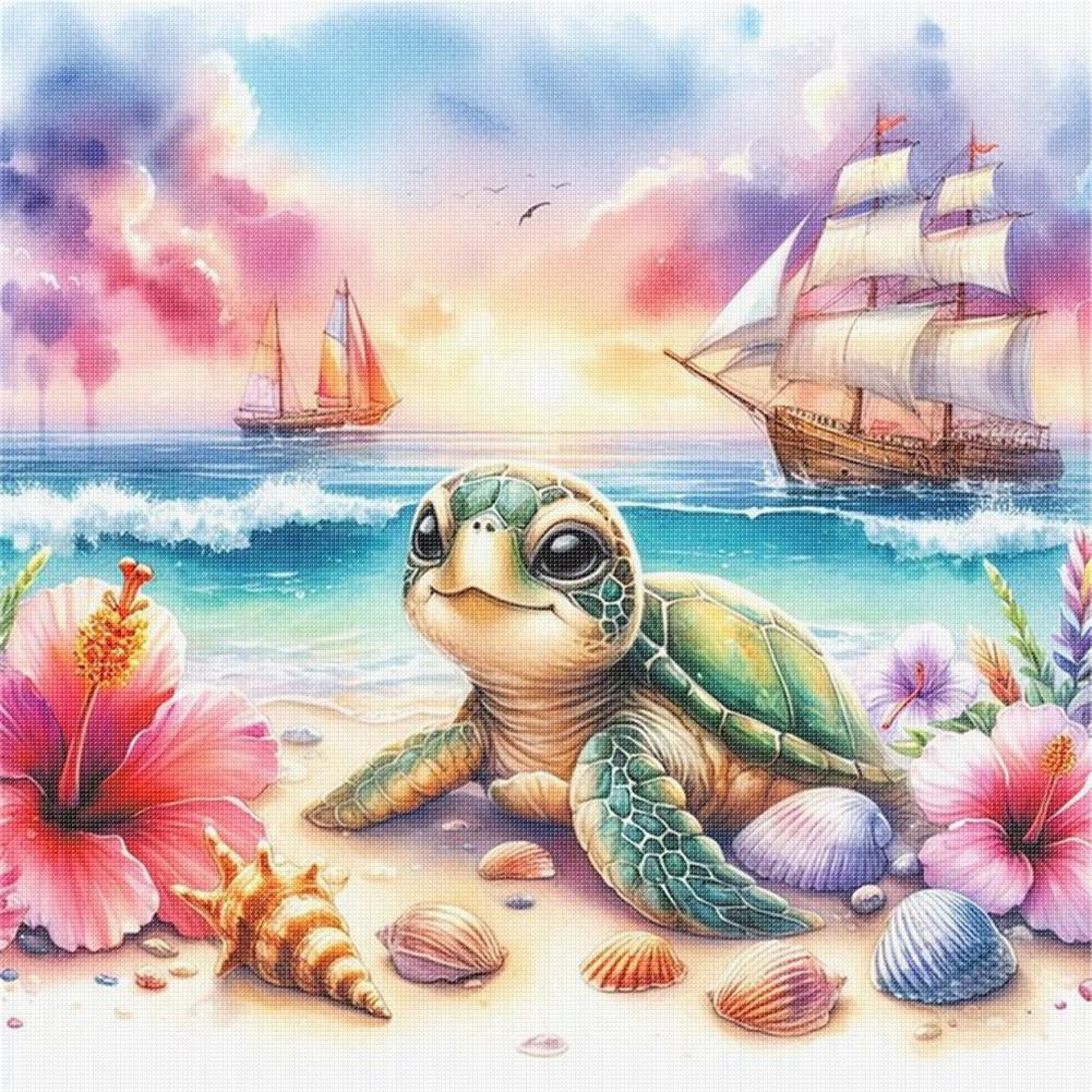 Beach Printed Cross Stitch Kit DIY 11CT Embroidery Craft Set Home Decoration