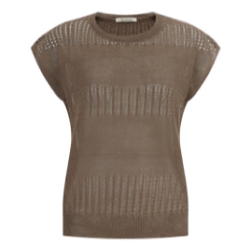 Shop   Women Mix See Through Round Sleeveless Daily Cap Sleeve KniT T shirT Navy