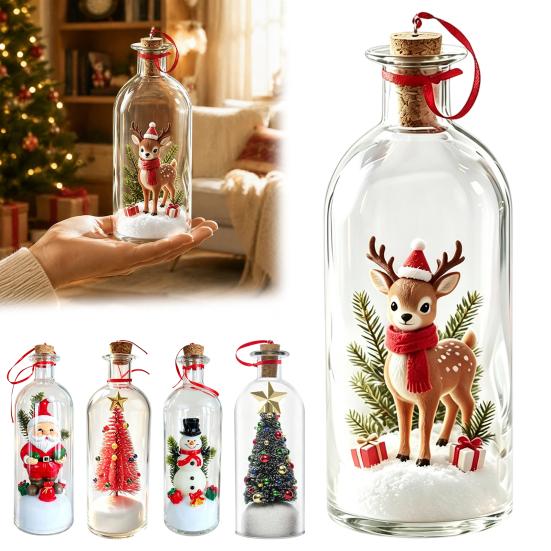 Decorative Glass Ornaments Recordable Message Christmas Bottle Ornament, Voice Recording Keepsake, Mini Snowy Memory Gifts Tree In Bottle, Winter