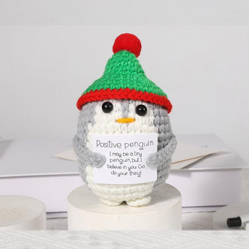 New Positive Energy Goose Hug Pocket Mini Handmade Plush Wool Knitting Doll with Card Funny Christams Gift Home Room Decoration