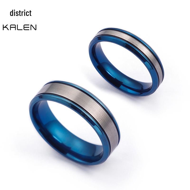 

Korean Style White & Blue Titanium Steel Couple Rings