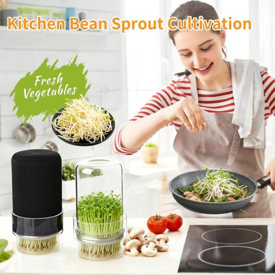 Sprouting Jar Kit, Wide Mouth Glass Jar with Sprout Lid, Blackout Sleeve, Plant Sprout Growing Kit for Home Gardeners Vegan Diets