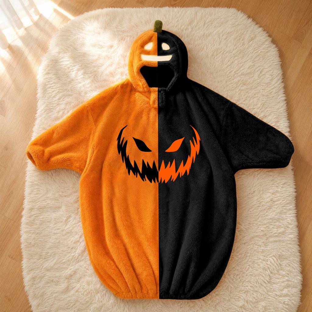Ensemble Romper en Flanelle Imprimé Halloween pour Enfants - Tenue d'Intérieur pour Pyjama de Fête