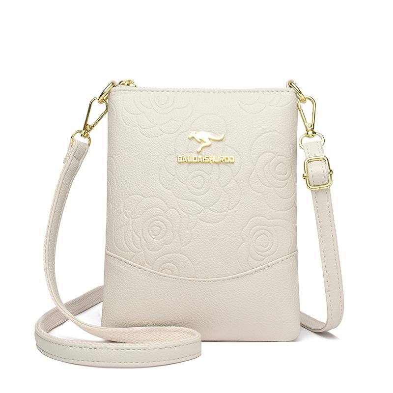 Multi-layer Large-capacity Single-shoulder Bag Rose Embossed Fashionable and Simple Crossbody Bag