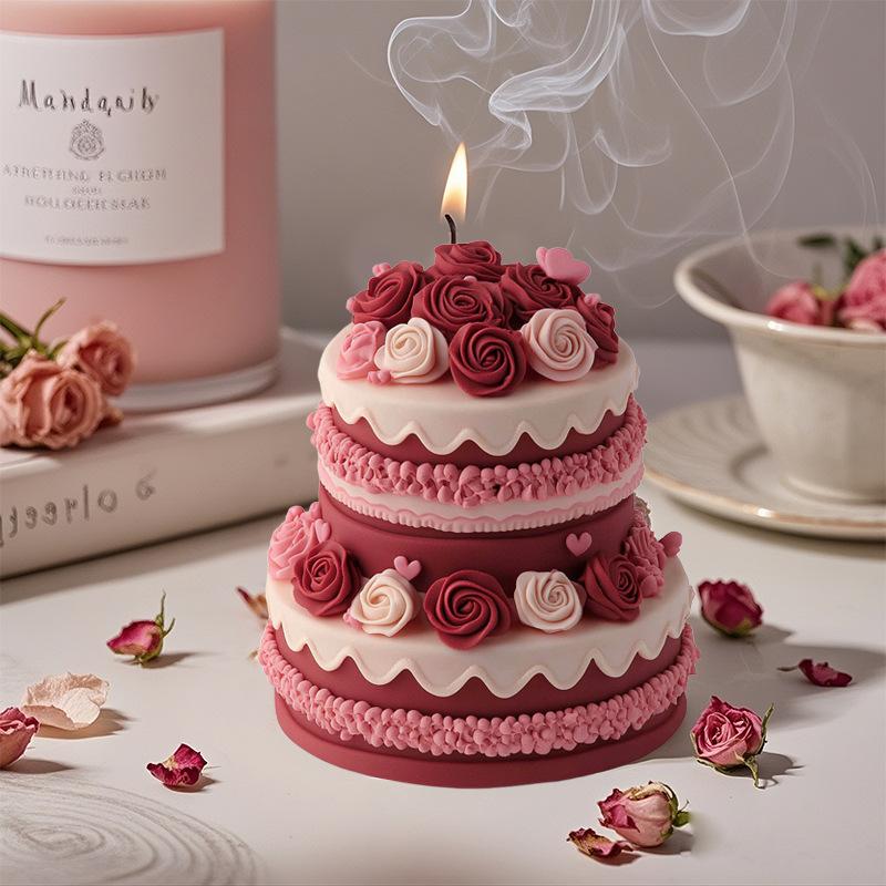 Rose Cake Shaped Aromatherapy Candle Silicone Mold DIY 3D Soap Gypsum Resin Casting Mould Handmade Wedding Ornament Gift
