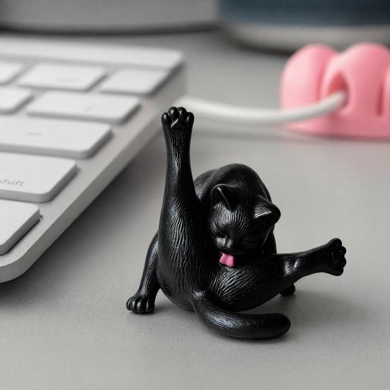 3D Printed Licking Butt Cat Figurine, Funny Black White Kitten Statue, Animal Sculpture Desktop Decoration for Home Office Bookshelf