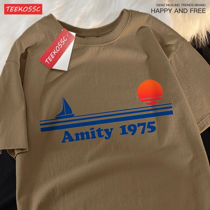 Amity 1975 The Sailboat Of Hope Mens Street Clothing Breathable Oversized T-Shirts Brand Tops Cotton Casual T Shirt Couple