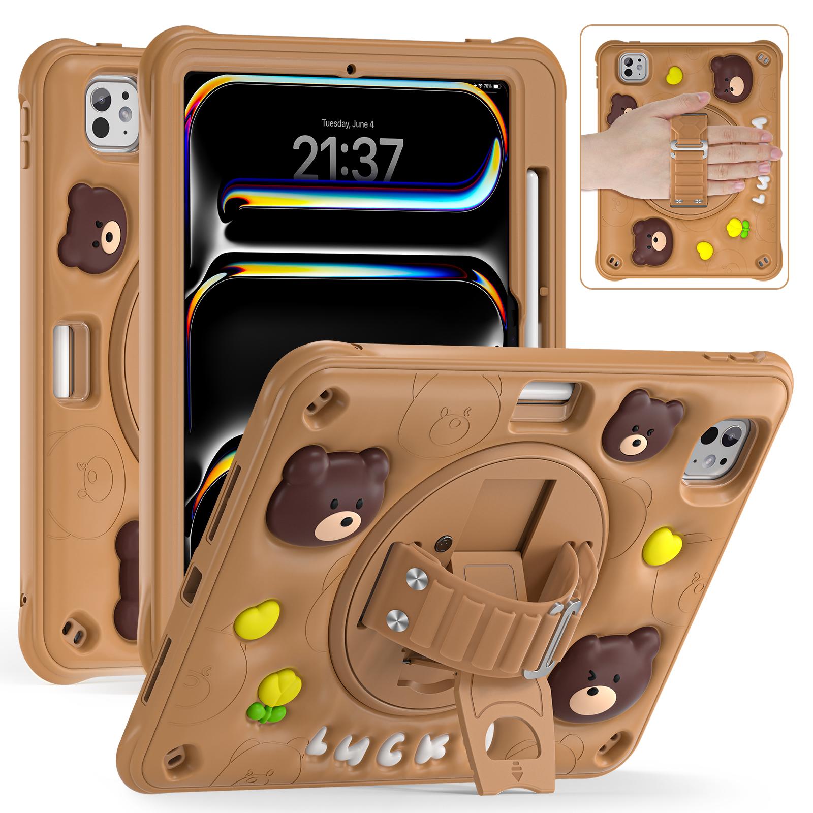

For iPad Pro 11 (2024) Case Bear Pattern PC+Silicone+TPU Kickstand Tablet Cover A