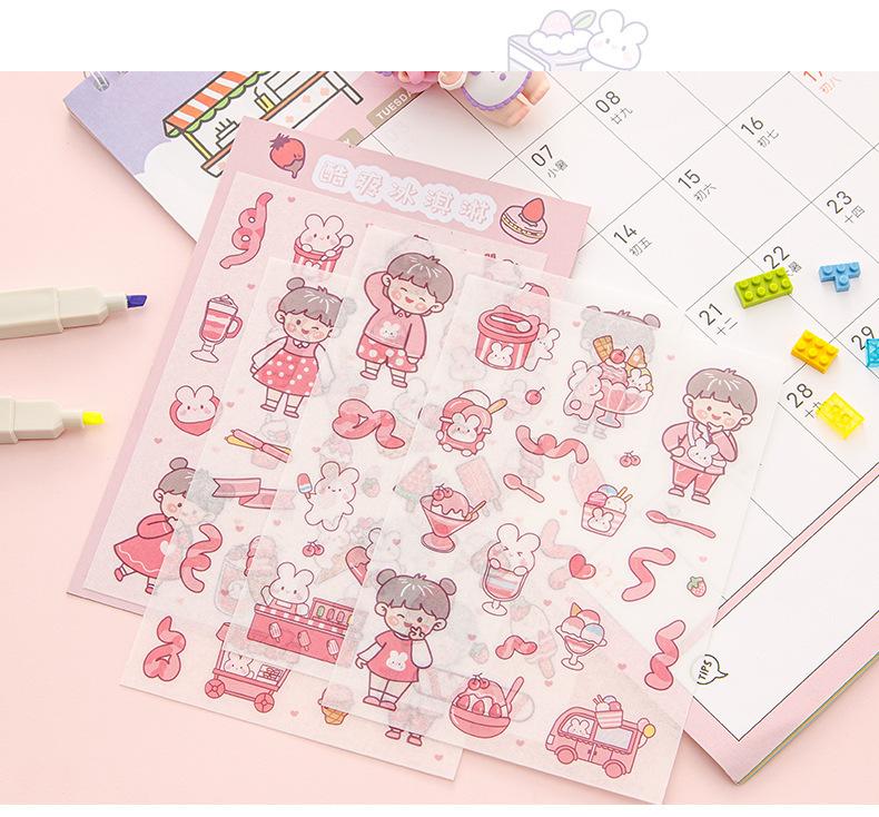 4 Sheets/Set Washi Paper Sticker Kawaii Scrapbooking Daily Material Planner Stickers for Student Kids DIY Decoration