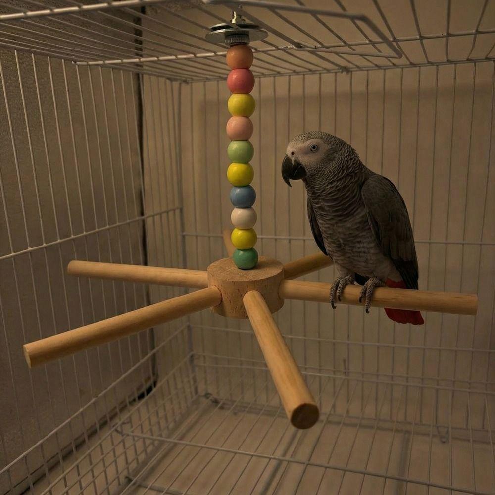 Large Size Rotating Bird Perch Toy Colorful Beads Hanging Bird Stand  for Pet Birds