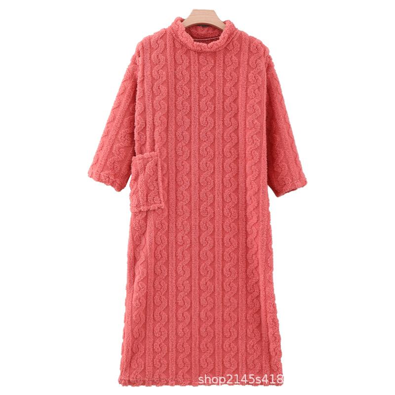 Korallfleece Langer Bademantel - Warme Winter-Homewear-Pyjamas
