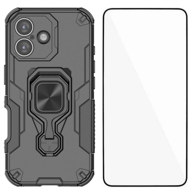 For iPhone 17 Phone Case WANLONFENG PC TPU Back Cover Kickstand with Tempered Glass