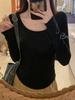 Women's Black U-Neck Slim Fit Long Sleeve Casual Base Layer T-Shirt - Spring/Autumn Style
