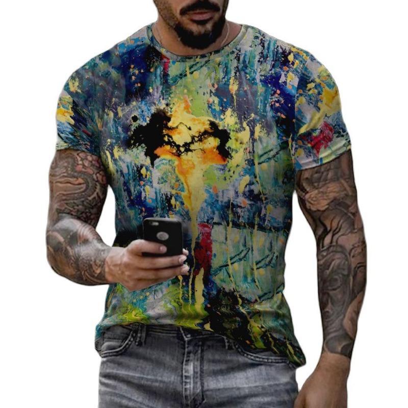 Summer Retro Men's T-shirt Trend Street Personality Tough Guy Sports Short Sleeved O-neck Wide Shirt