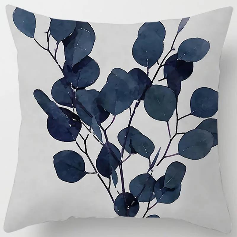 Heimdeko Blauer Stil Bedruckter Quadratischer Polyester Kissenbezug Für Schlafzimmer Wohnzimmer Auto Sofa Kissenbezug 45X45CM