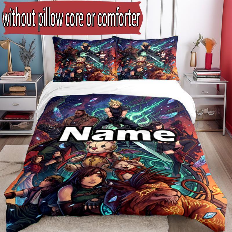 3pcs Duvet Cover Set (1*Duvet Cover + 2*Pillowcase, Without Core), Custom Name Final Fantasy Pattern Bedding Set, Home Bedroom Decor Gift