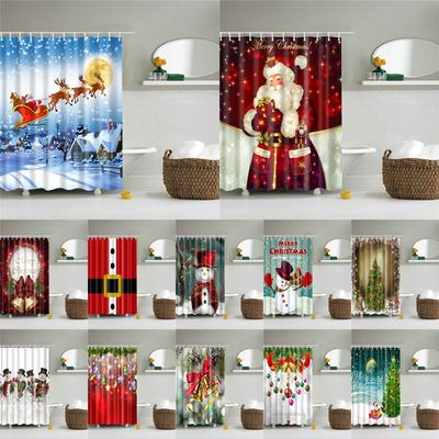 180*180cm 4pcs Bathroom Toilet Cover Christmas Bell Shower Curtain+3PCS Mat Set