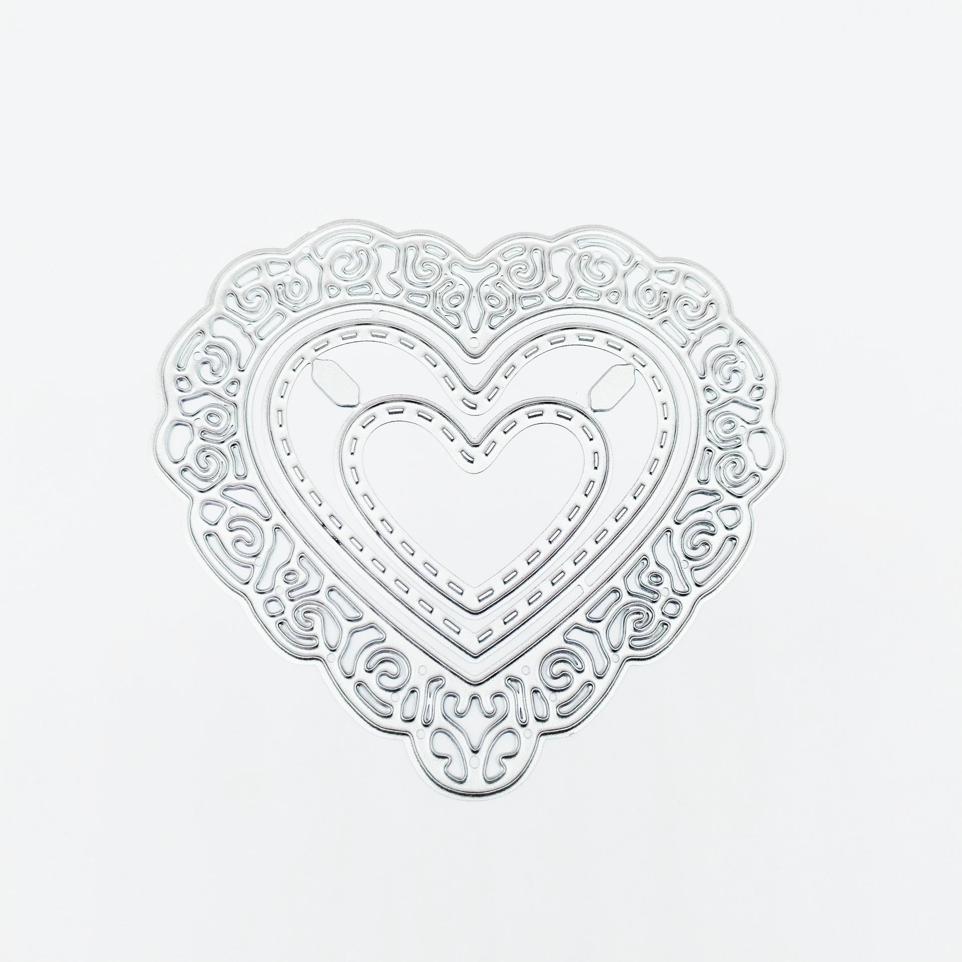 

3 шт., кружевная полая рамка в форме сердца, металлическая сталь, трафарет, DIY бумажная карта, тиснение, шаблон