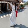 Women's White Korean Style Loose Fit Round Neck Long-Sleeve T-Shirt - Trendy, Unique Design