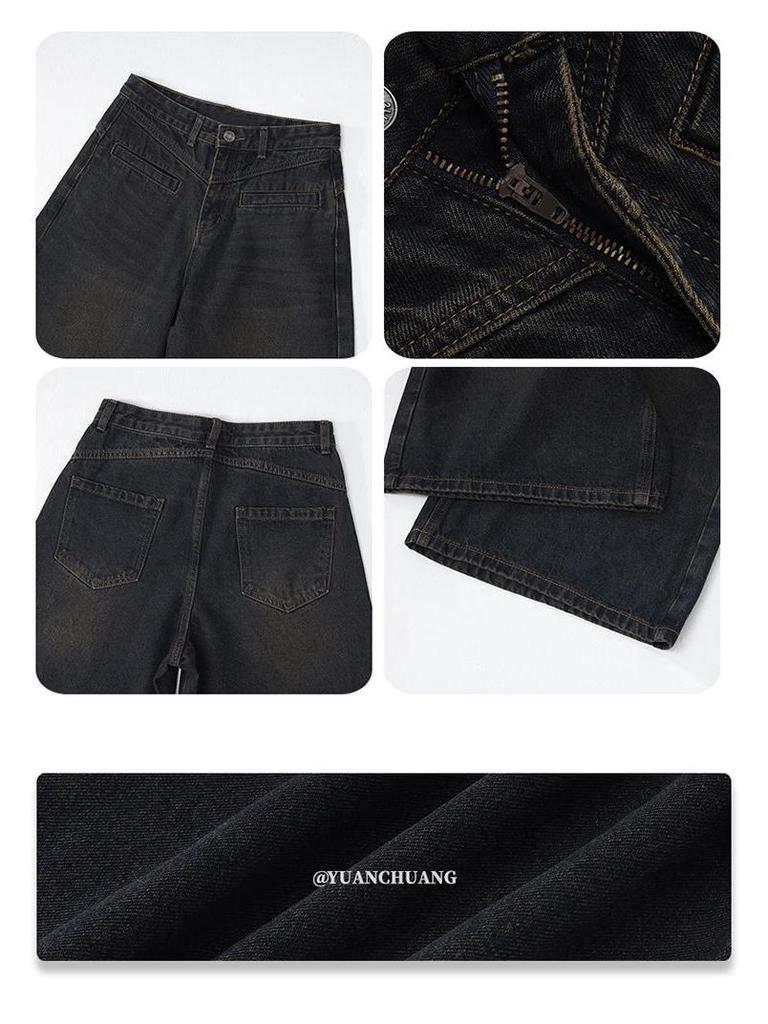 American Retro High-Waisted Wide-Leg Jeans for Women - Spring/Summer Lazy Style
