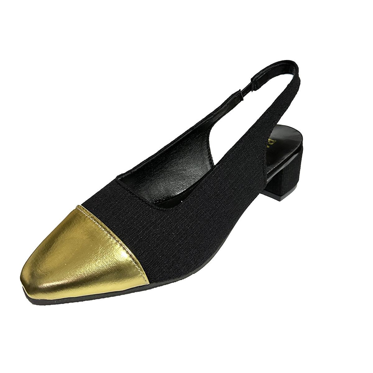 

Fashion square head rear empty single shoes spring and summer middle heel thick heel bag head sandals color matching women s shoes large size 42 чёрный