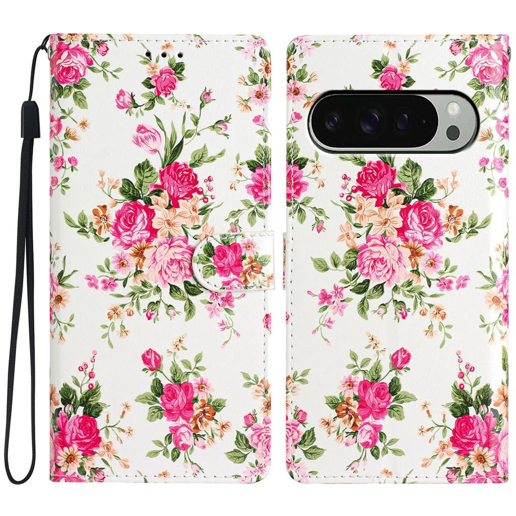 For Google Pixel 9/9 Pro Wallet Case PU Leather Pattern Printing Stand Phone Cover with Strap