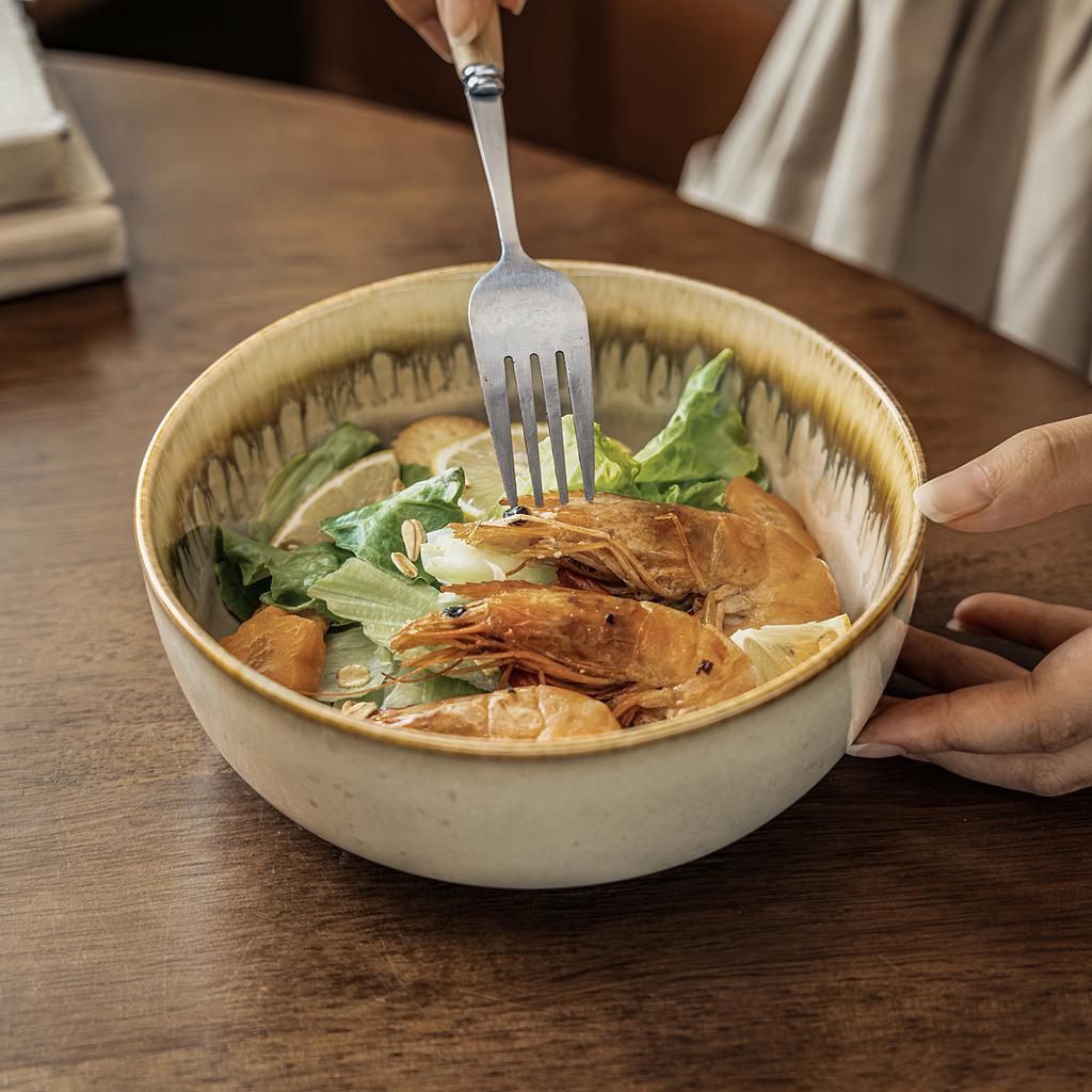 High-Value Plates, Retro Flow Glaze, Ceramic Bowls, Tableware, Household Dishes, Dishes, Dishes, Bowls, Round Salad Bowls