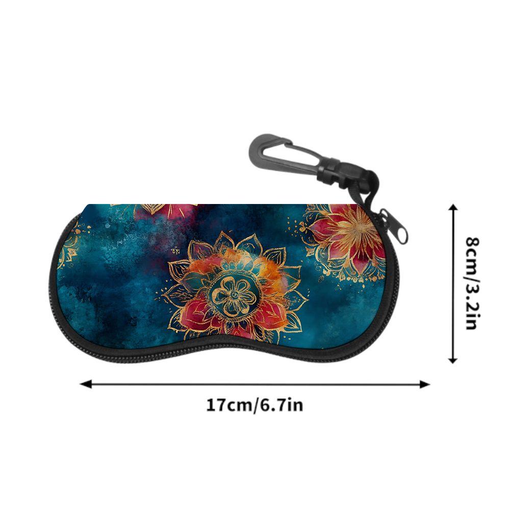 2D-Bohemian Gold Mandala Floral Print Sunglasses Case, Zipper Eyeglasses Protective Holder, Portable Travel Eyewear Pouch for Women Accessories