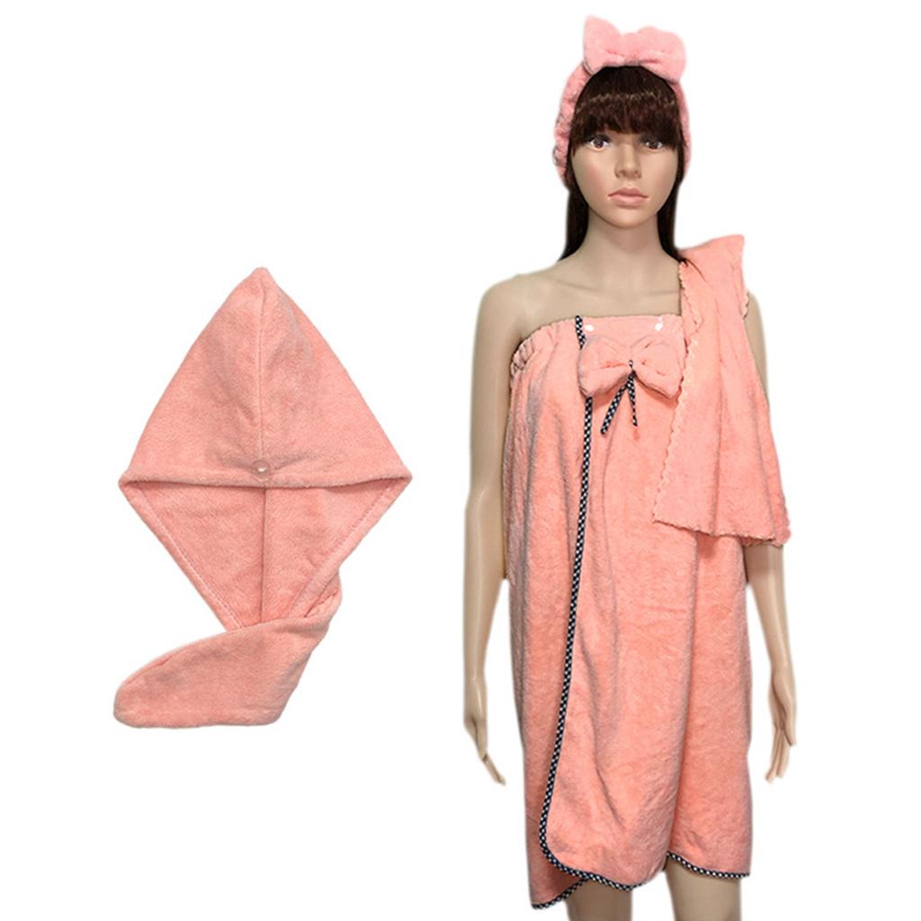 Buy 4Pcs/Set Women Wearable Bath Wrap with Towel Headband Hair Dry Cap