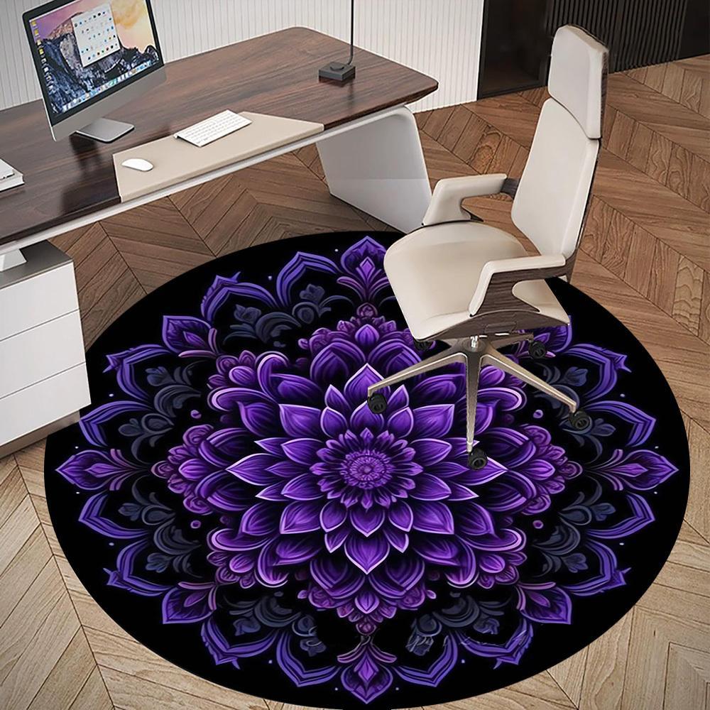1pc mandala purple Round Chair mat Area Rug - Non-Slip, Floor Mat for Office, Bedroom, home decor Christmas Gift-1002346