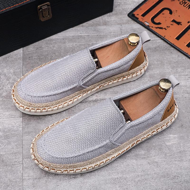 Summer Canvas Shoes Breathable Slip-on Cloth Shoes Men Loafers Slippers Lazy Shoes