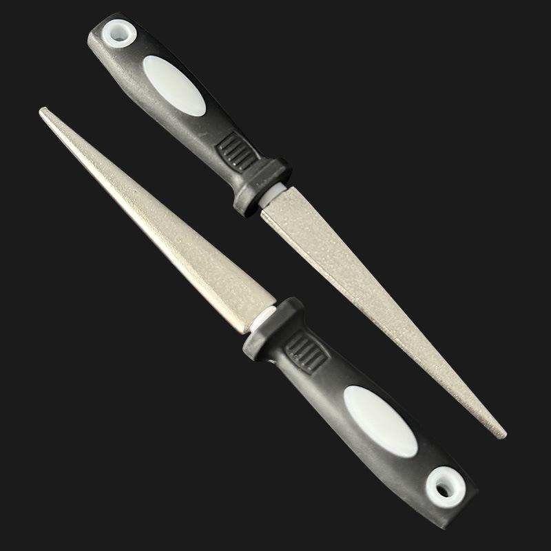 1PC Diamond-Coated Sharpening Rod, Carbon Steel, Ambidextrous, Lightweight, Leaf-Shaped Blade, Metal Handle, Flat Edge Sharpener