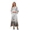 SW1003 Middle Eastern Cross-Border Muslim Women's Beaded Print Long Abaya Dress.