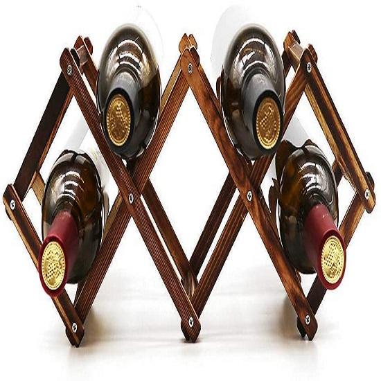 Foldable Woodan Bottle Rack Countertop Stackable Tabletop Storage Organizer Shelf
