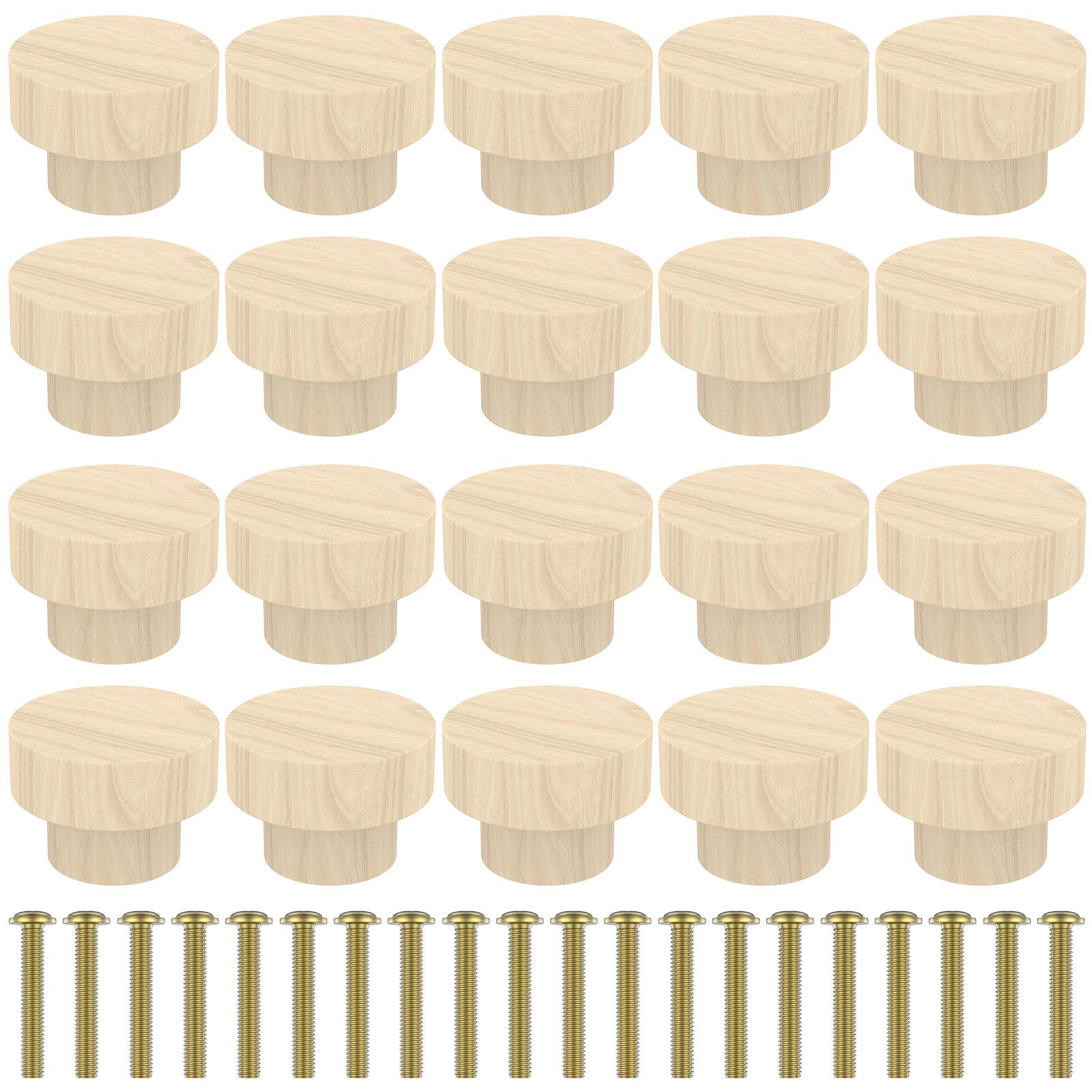 

20Pcs Wooden Drawer Knobs Set Cabinet Furniture Door Drawer Flat Top Pull Handle Round 35mm Wardrobe Hardware