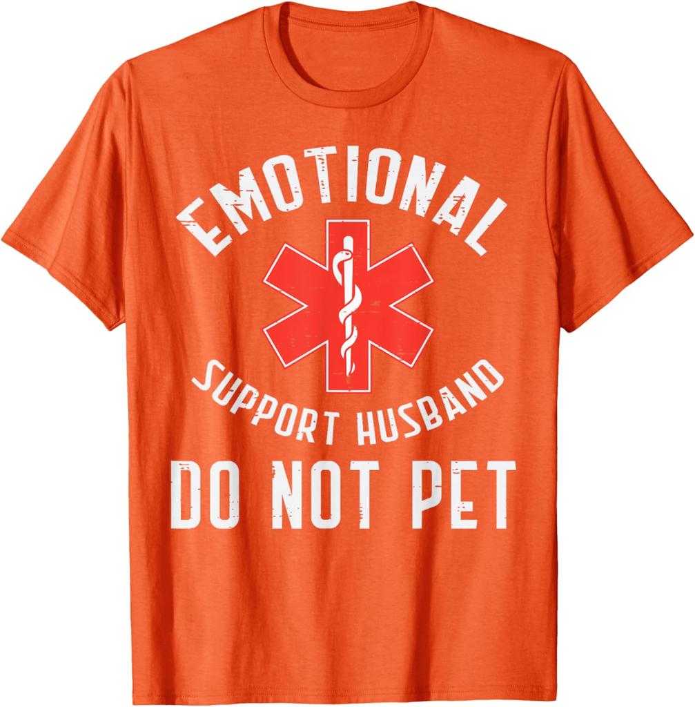 Emotional Support Husband EMS Star Paramedic Graphic Tee Casual Cotton TShirt for Men