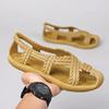 Retro Handmade Woven Shoes with Soft Soles Anti Slip Beach Shoes for Men's and Women's Rattan Woven Grass Sandals Slippers