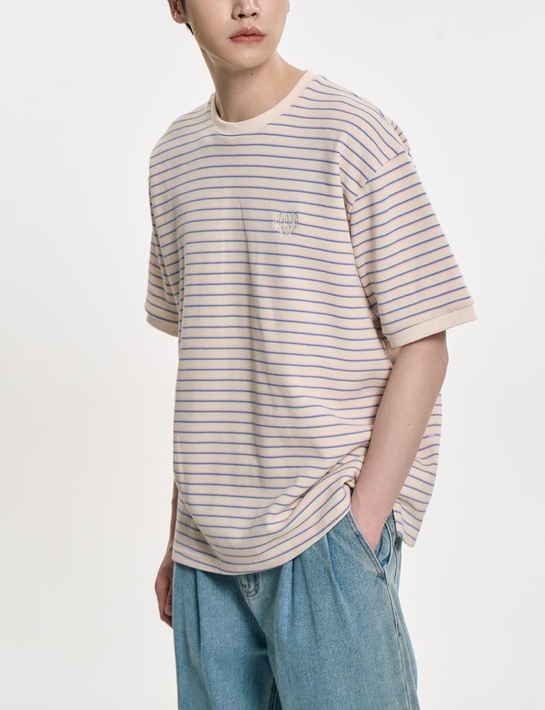 CLEVER FIELD Striped Multi-Pique T-Shirt_Cream