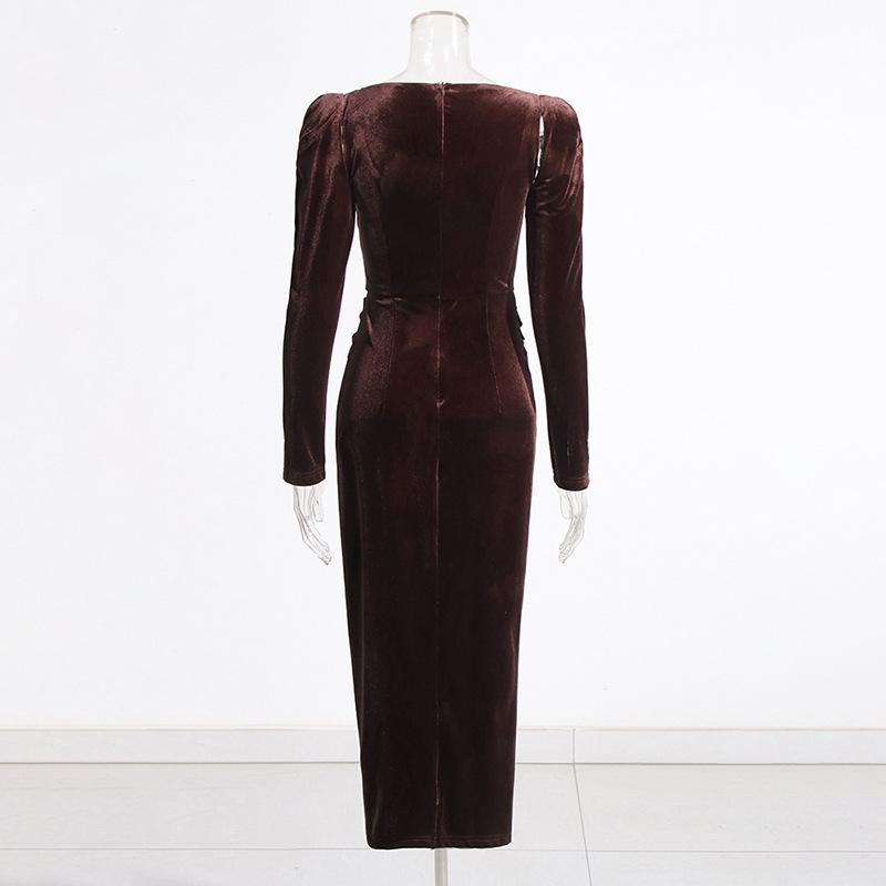 Velvet Faux Two-Piece Twist Dress: Spring 2025 Slimming Long-Sleeve for Women
