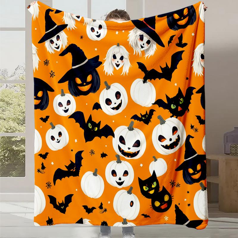2025 New Cartoon Cute Pumpkin Little Ghost Printed Blanket Autumn and Winter Comfortable Warm Blanket Holiday Gift
