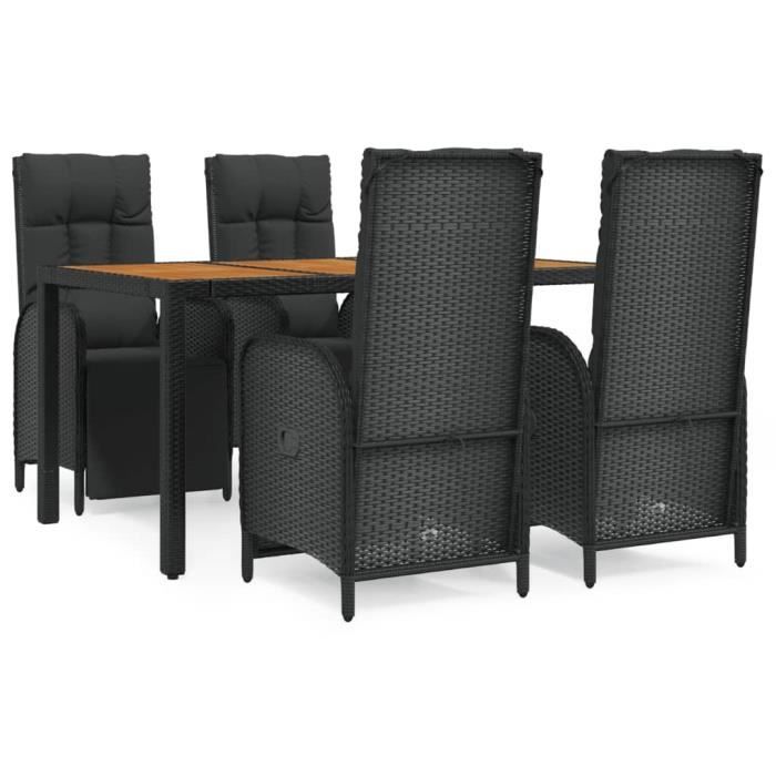 VidaXL Mobilier à dîner de jardin et coussins 5pcs Noir Résine tressée 3185076